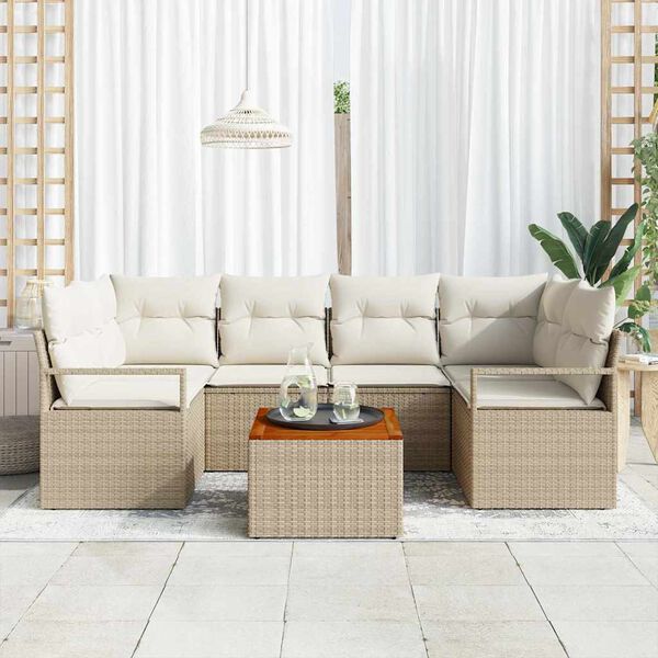 vidaXL Gar&eth;s&oacute;fa sett me&eth; p&uacute;&eth;i 7 pcs Drapplita&eth;ur Poly rattan