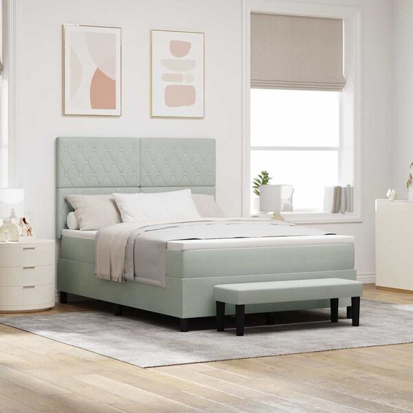 vidaXL Kassi vorinn r&uacute;m me&eth; p&uacute;&eth;i Lj&oacute;sgr&aacute;tt 140 x 200 cm Flauel