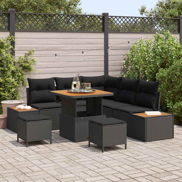 vidaXL Gar&eth;s&oacute;fa sett me&eth; p&uacute;&eth;i me&eth; geymslu 8 pcs Svartur Poly rattan