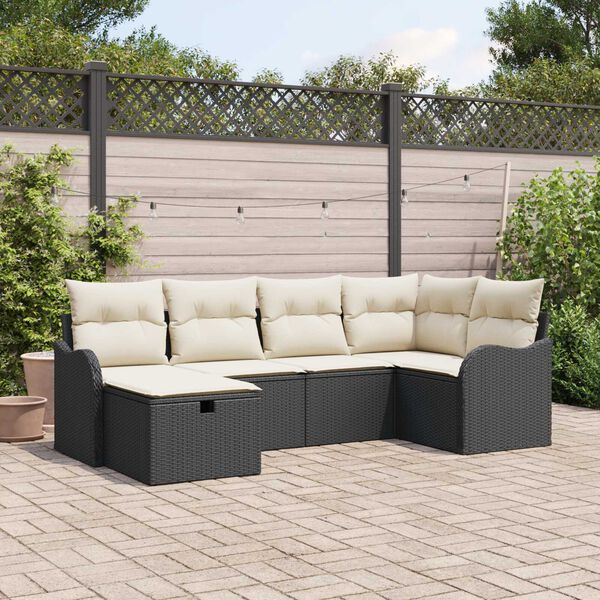 vidaXL Garðsófa sett með púði með geymslu 6 pcs Svartur Poly rattan
