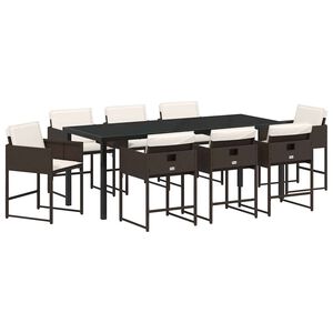 vidaXL Gar&eth;ur bor&eth;sett me&eth; p&uacute;&eth;i 9 pcs Br&uacute;nn p&oacute;l&yacute;rattan