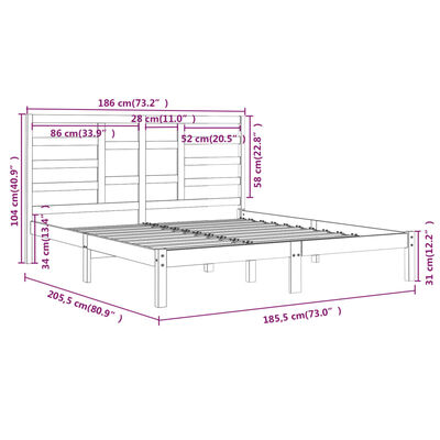 vidaXL Rúmgrind án Dýnu Hvít 180x200 cm Gegnheil Viður