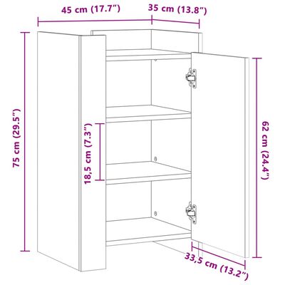 vidaXL Skenkur Grár Sonoma Eik 45x35x75 cm Samsettur Viður