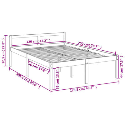 vidaXL Rúmgrind fyrir Eldra Fólk án Dýnu 120x200 cm Gegnheil Fura