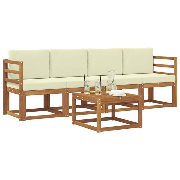 vidaXL &Uacute;ti s&oacute;fasett me&eth; p&uacute;&eth;i 5 pcs N&aacute;tt&uacute;rulegt og Krem Hrein akas&iacute;utr&eacute;