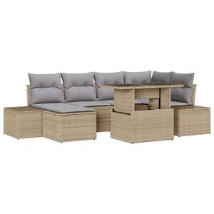 vidaXL Gar&eth;s&oacute;fa sett me&eth; geymslu 7 pcs Drapplita&eth;ur Poly rattan