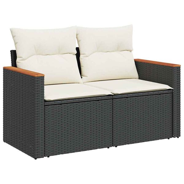 vidaXL 6 stykki garðsófasett með púðum Black Poly Rattan Acacia