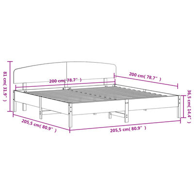 vidaXL Rúmgrind án Dýnu Hvít 200x200 cm Gegnheil Fura