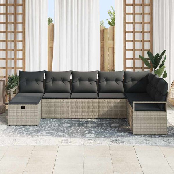vidaXL Garðsófa sett 8 pcs Ljósgrár Poly rattan