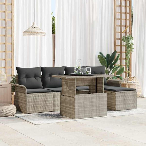 vidaXL Garðsófa sett með púði 6 pcs Ljósgrátt Poly rattan