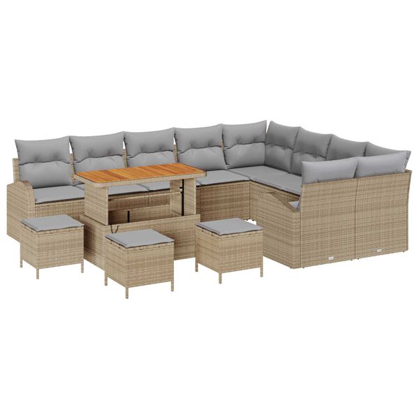 vidaXL Gar&eth;s&oacute;fa sett me&eth; p&uacute;&eth;i 13 pcs Drapplita&eth;ur p&oacute;l&yacute;rattan