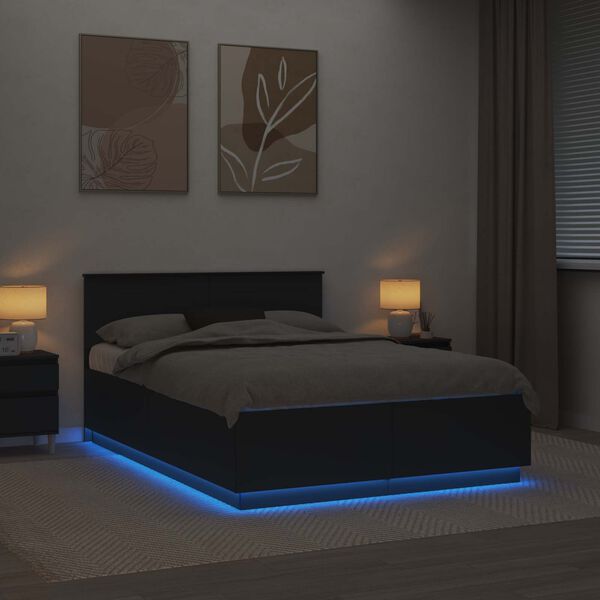 vidaXL Ramsv&iacute;k me&eth; LED r&aelig;mum Svartur 150 x 200 cm Samsettur vi&eth;ur