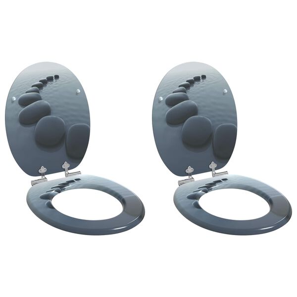 vidaXL WC kl&oacute;setts&aelig;ti 2 stk me&eth; mj&uacute;kum lokum MDF Steinar h&ouml;nnun