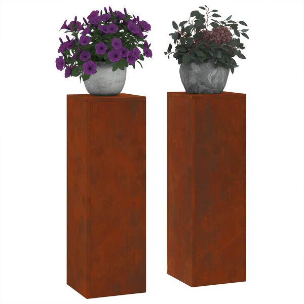 vidaXL Bl&oacute;mastandur 2 pcs Rusty 24 x 24 x 75 cm Ve&eth;ra&eth; st&aacute;l