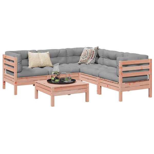 vidaXL 6 Hluta Garðsófasett með Sessum Gegnheilt Douglasgreni