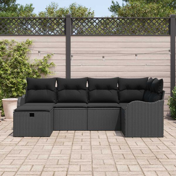 vidaXL Gar&eth;s&oacute;fa sett me&eth; p&uacute;&eth;i me&eth; geymslu 6 pcs Svartur Poly rattan