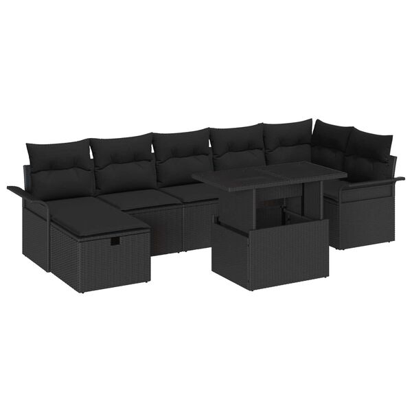 vidaXL Garðsófa sett með púði með geymslu 8 pcs Svartur Poly rattan