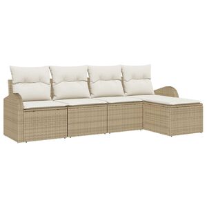 vidaXL S&oacute;fasett me&eth; p&uacute;&eth;i me&eth; geymslu 5 pcs Beige og Hv&iacute;tt p&oacute;l&yacute;rattan