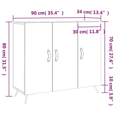 vidaXL Skenkur Háglans Hvítur 90x34x80 cm Samsettur Viður