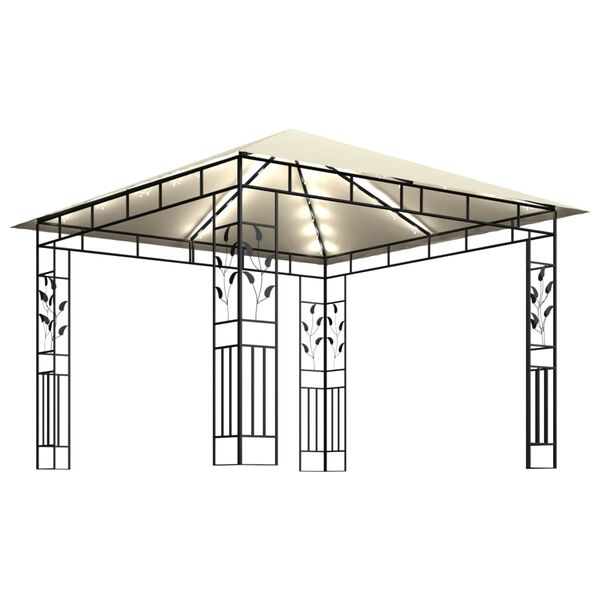 vidaXL Gazebo með moskítóneti og LED strengjaljósum 3x3x2,73 m krem
