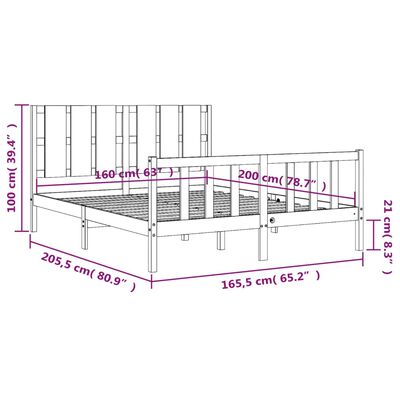 vidaXL Rúmgrind með Höfuðgafli Hvít 160x200 cm Gegnheill Viður