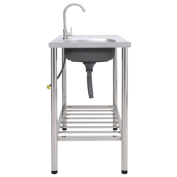 vidaXL &Uacute;tileguvaskur Einn vaskur me&eth; tappa Ry&eth;fr&iacute;tt St&aacute;l