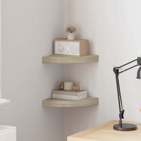 vidaXL Vegghengdar Hornhillur 2 stk. Eikar&aacute;fer&eth; 25x25x3,8 cm MDF