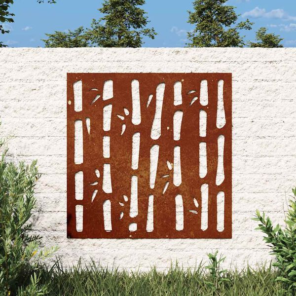 vidaXL Veggskreyting &iacute; Gar&eth;inn 55x55 cm Corten-st&aacute;l Bambush&ouml;nnun