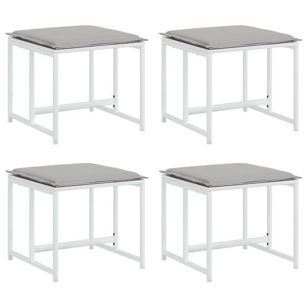vidaXL Garðskemlar með Sessum 4 stk. Hvítur Stál og Textilene