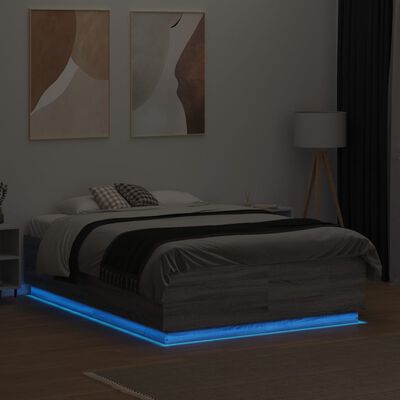 vidaXL Rúmgrind með LED án Dýnu Gráir Sonoma Eik 140x190 cm