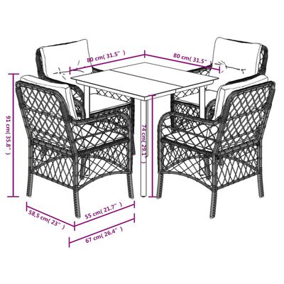 vidaXL 5 Parta Garðborðstofusett með Sessum Ljósgrátt Pólýrattan