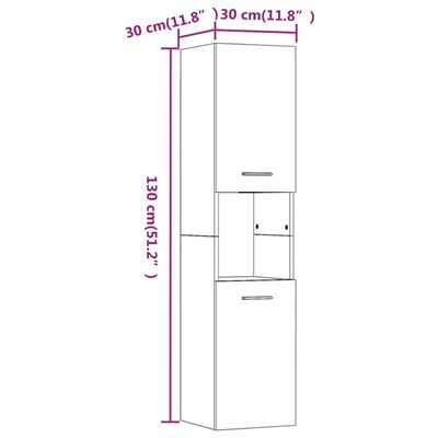 vidaXL Baðherbergisskápur Grár Sonoma 30x30x130 cm Samsettur Viður