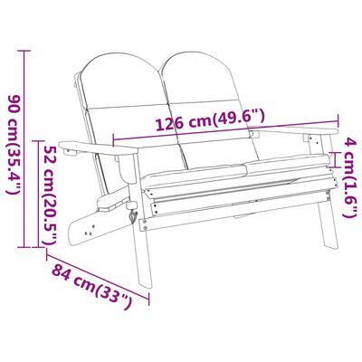 vidaXL Adirondack Garðbekkur með Púðum 126 cm Gegnheill Akasíuviður