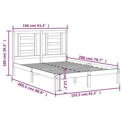 vidaXL Rúmgrind Gegnheil Fura 150x200 cm King Size