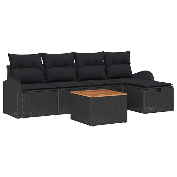 vidaXL Gar&eth;s&oacute;fa sett me&eth; p&uacute;&eth;i me&eth; geymslu 6 pcs Svartur Poly rattan