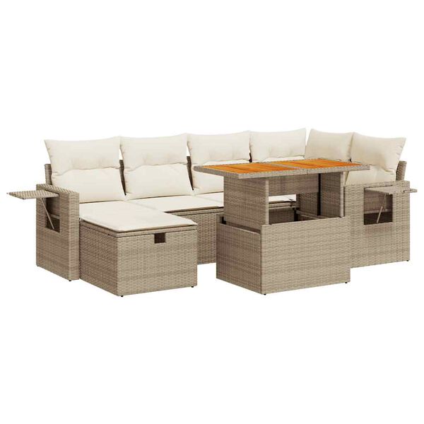 vidaXL 8 stykki gar&eth;s&oacute;fasett me&eth; p&uacute;&eth;um Beige Poly Rattan Acacia
