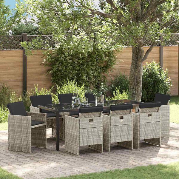 vidaXL Gar&eth;ur bor&eth;sett 9 pcs Lj&oacute;sgr&aacute;r p&oacute;l&yacute;rattan