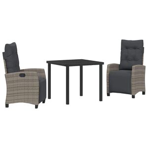 vidaXL Gar&eth;ur bor&eth;sett me&eth; p&uacute;&eth;i 3 pcs Gr&aacute;r p&oacute;l&yacute;rattan