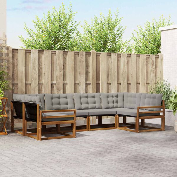 vidaXL &Uacute;ti s&oacute;fasett me&eth; p&uacute;&eth;i 6 pcs N&aacute;tt&uacute;rulegt og Lj&oacute;st Gr&aacute;tt