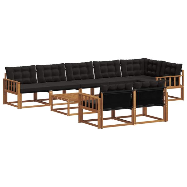 vidaXL &Uacute;ti s&oacute;fasett me&eth; p&uacute;&eth;i 9 pcs N&aacute;tt&uacute;rulegur og svartur