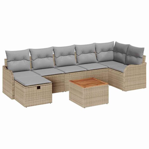 vidaXL Gar&eth;s&oacute;fa sett me&eth; p&uacute;&eth;i 8 pcs Drapplita&eth;ur Poly rattan