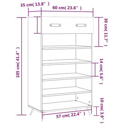 vidaXL Skóskápur Sonoma Eik 60x35x105 cm Samsettur Viður