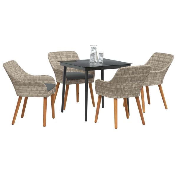 vidaXL Gar&eth;ur bor&eth;sett me&eth; p&uacute;&eth;i 5 pcs Lj&oacute;sgr&aacute;r p&oacute;l&yacute;rattan