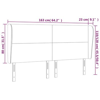 vidaXL Höfðagafl með Eyrum 163x23x118/128 cm Ljósgrátt Flauel