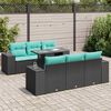 vidaXL 7 stykki gar&eth;s&oacute;fasett me&eth; p&uacute;&eth;um Black Poly Rattan Acacia