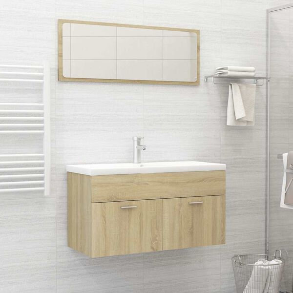 804803 vidaXL 2 Piece Bathroom Furniture Set Sonoma Oak Chipboard