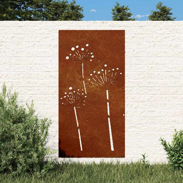 vidaXL Veggskreyting &iacute; Gar&eth;inn 105x55 cm Corten St&aacute;l Bl&oacute;mah&ouml;nnun