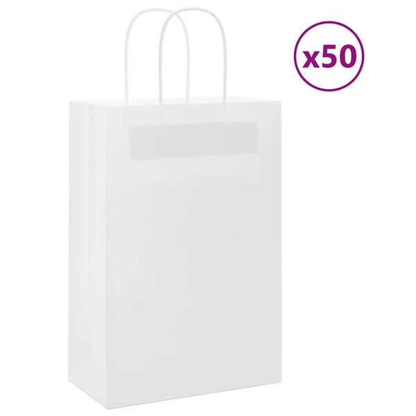 vidaXL Papp&iacute;rspokar 50 stk me&eth; Handf&ouml;ngum Hv&iacute;tir 21x11x31 cm