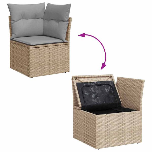 vidaXL Gar&eth;s&oacute;fa sett me&eth; p&uacute;&eth;i 8 pcs Beige og lj&oacute;sgr&aacute;r p&oacute;l&yacute;rattan