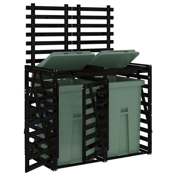 vidaXL Tvöföld geymsla fyrir Ruslatunnur Svört Gegnheil Fura